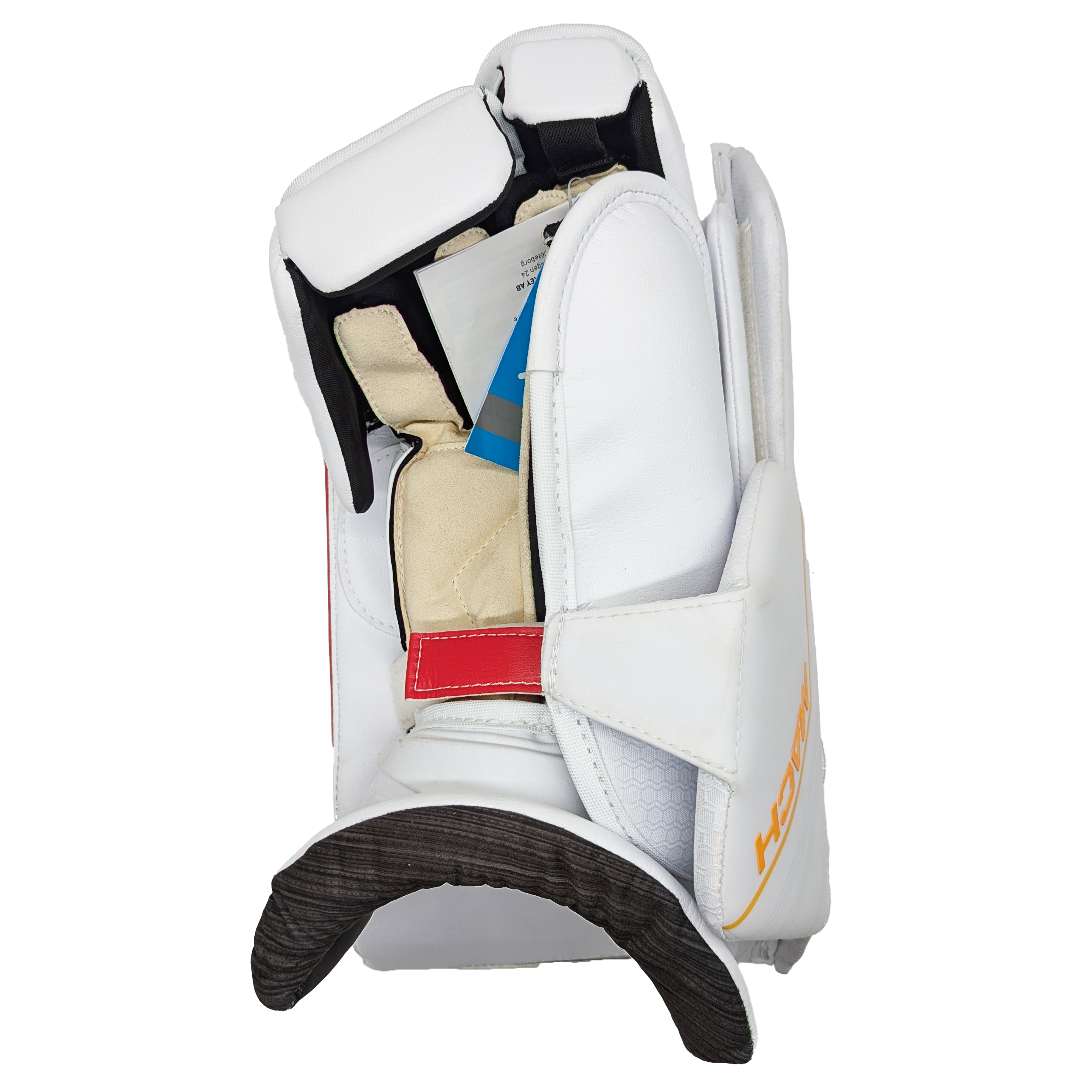 Bauer Supreme Mach - Bloqueur de gardien de but NHL Pro Stock - Dan Vladar (blanc/rouge/jaune)
